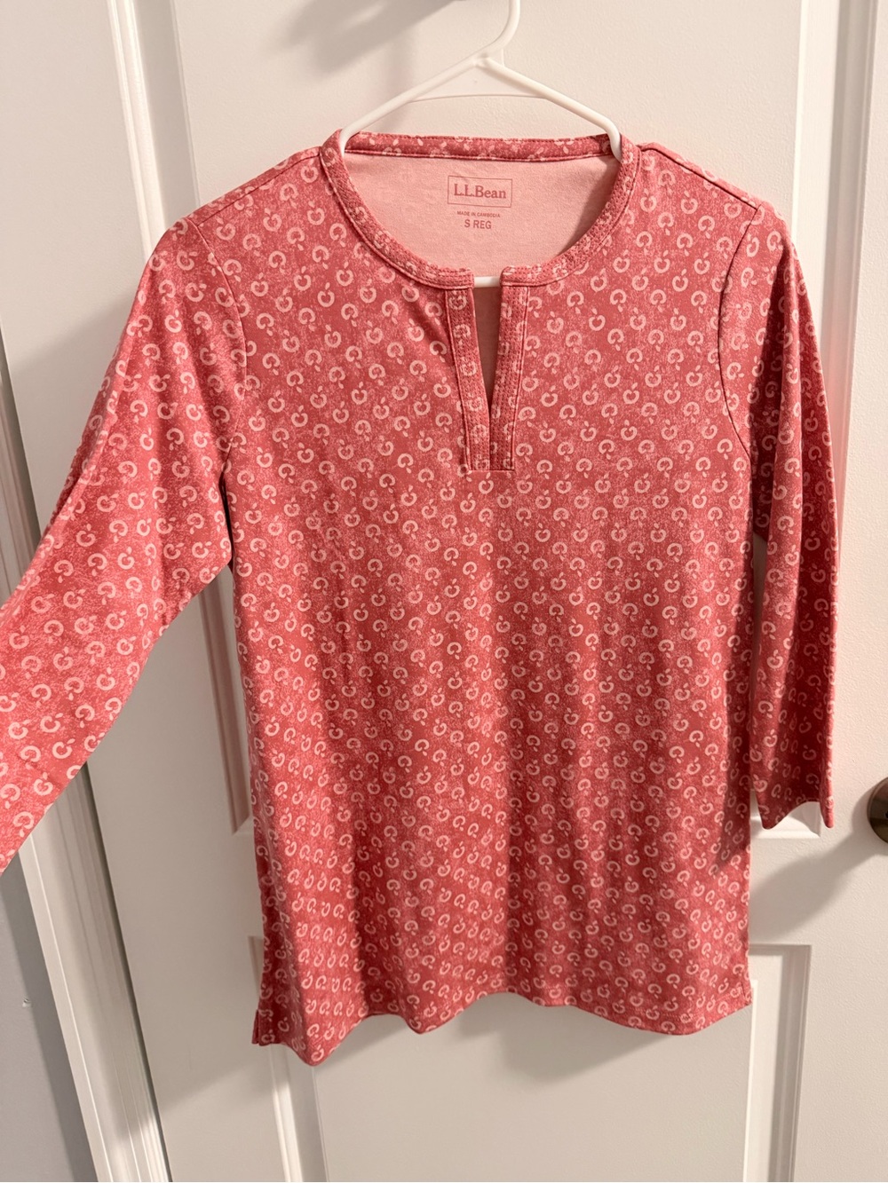 L.L. Bean Women's Coral-Pink Long Sleeve Split-Neck Shirt